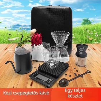 Hordozható kézi kávéfőző készlet kézi kávéőrlővel és pour-over kannával