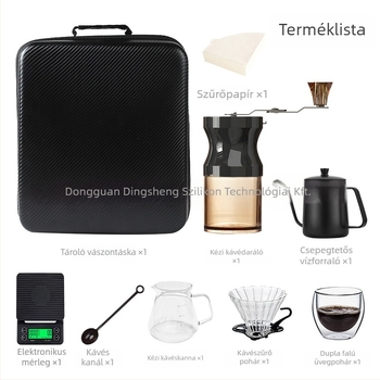 Hordozható kézi kávéfőző készlet kézi kávéőrlővel és pour-over kannával