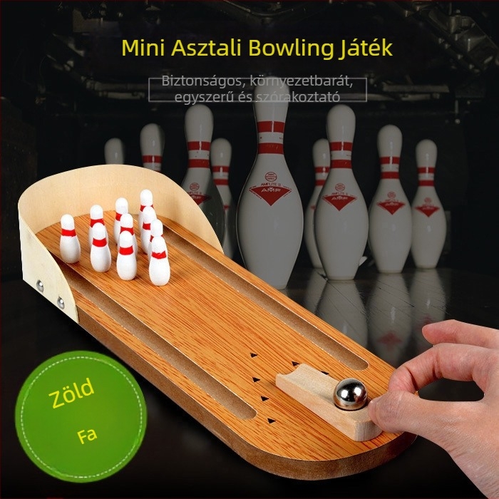 Fából készült mini bowling társasjáték szülő-gyermek interakcióhoz, asztali beltéri szórakozás és stresszoldás
