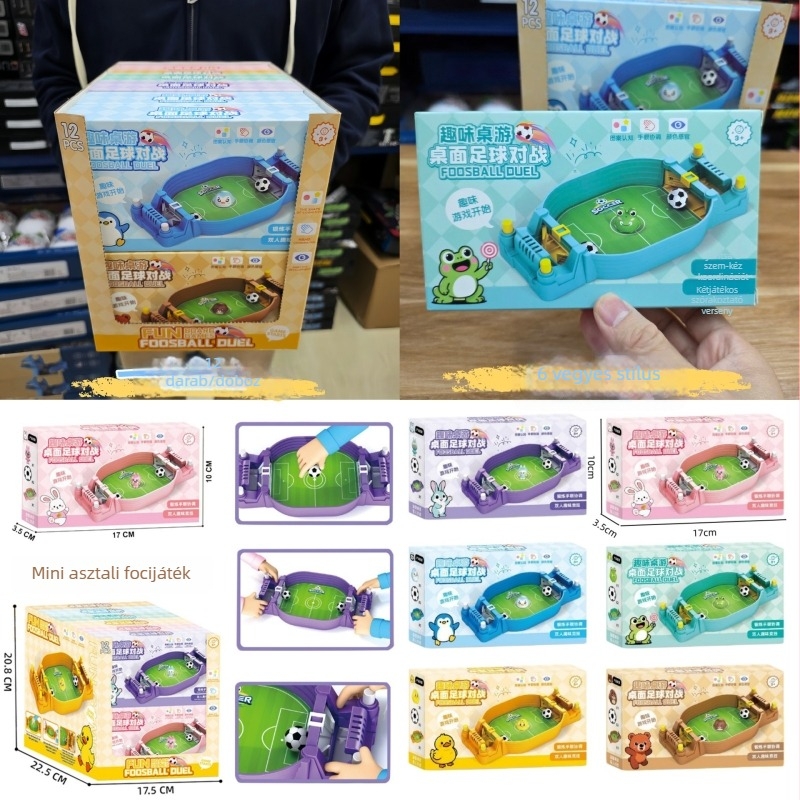 Karikatúra-stílusú asztali futballcsata két játékos számára, szülő-gyermek interaktív oktató játék