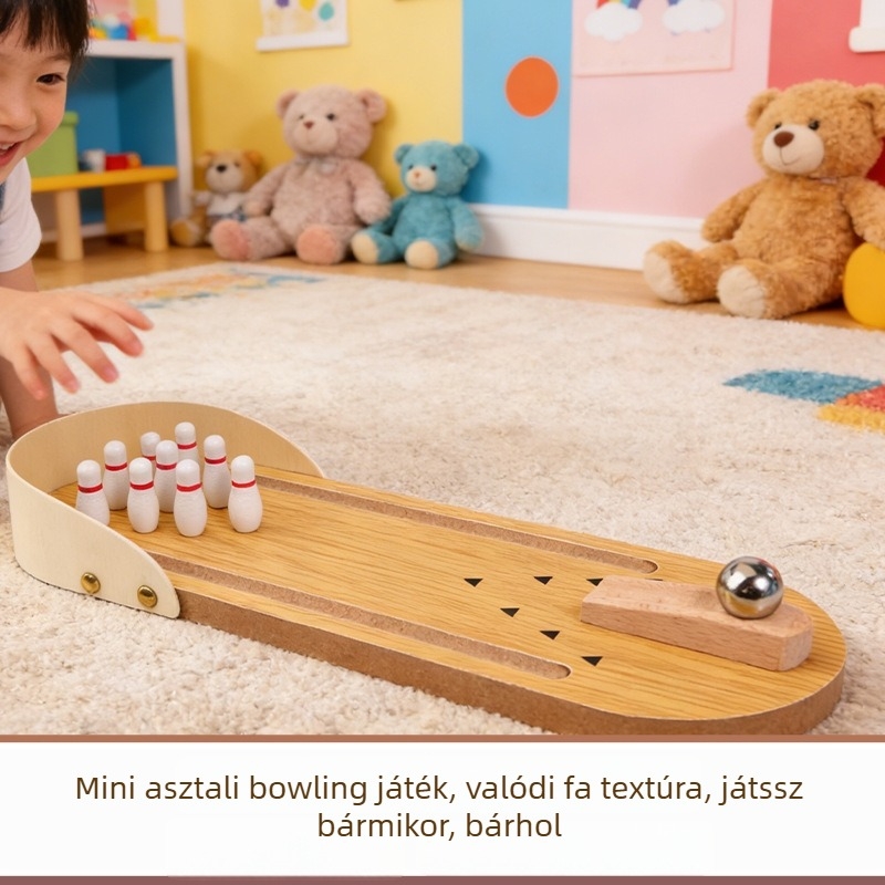 Személyre szabott fa mini asztali bowling játék, asztali játék, oktatási játék, szülő-gyermek interakció, képekkel és címkékkel