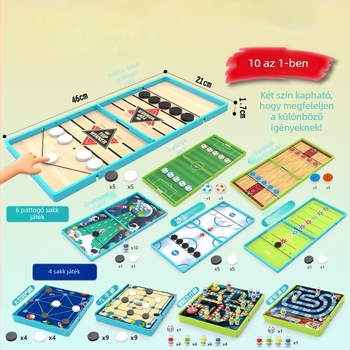 10-in-1 asztali játék két játékos számára: sakk, dáma, jégkorong, foci és kosárlabda – interaktív családi puzzle játék