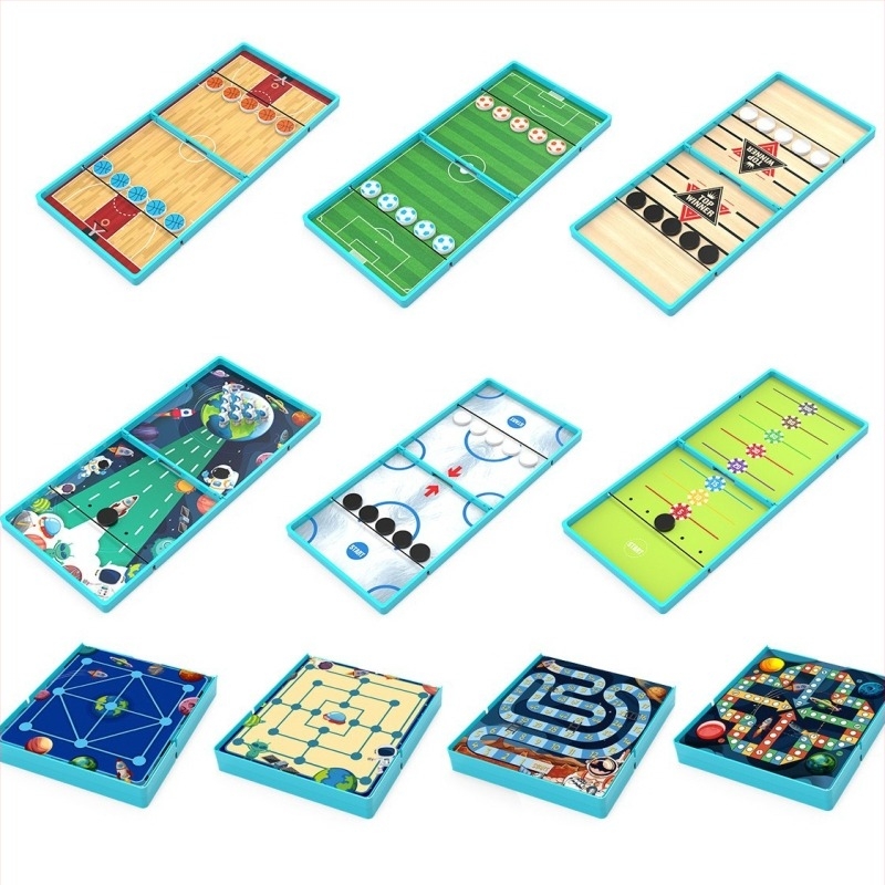 10-in-1 asztali játék két játékos számára: sakk, dáma, jégkorong, foci és kosárlabda – interaktív családi puzzle játék