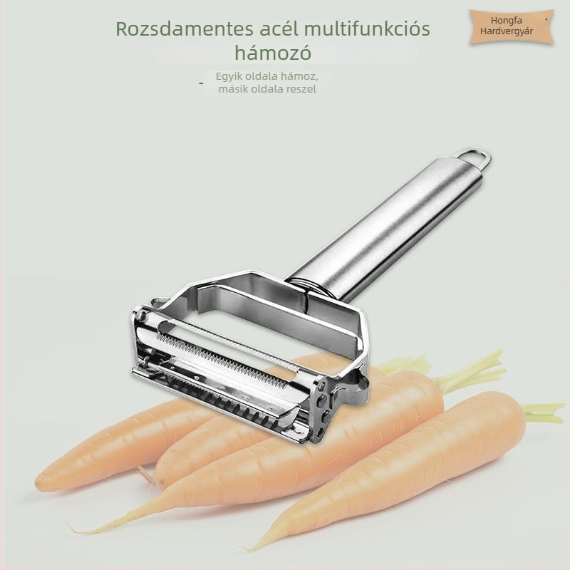 Rozsdamentes acélból készült, többfunkciós reszelő gyümölcsökhöz és zöldségekhez, konyhai hámozóval