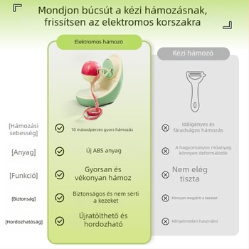 USB-töltésű automata gyümölcs-hámozó alma- és gyümölcsökhöz, többfunkciós kaparóval