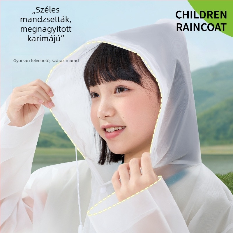 Gyermek EVA esőkabát, hosszú, vastag poncsó túrázáshoz, újrahasználható, hordozható