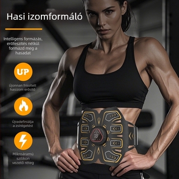 EMS hasizom-edző készülék deréktáji 8 tapasszal, újratölthető izomstimáló és masszázs funkcióval