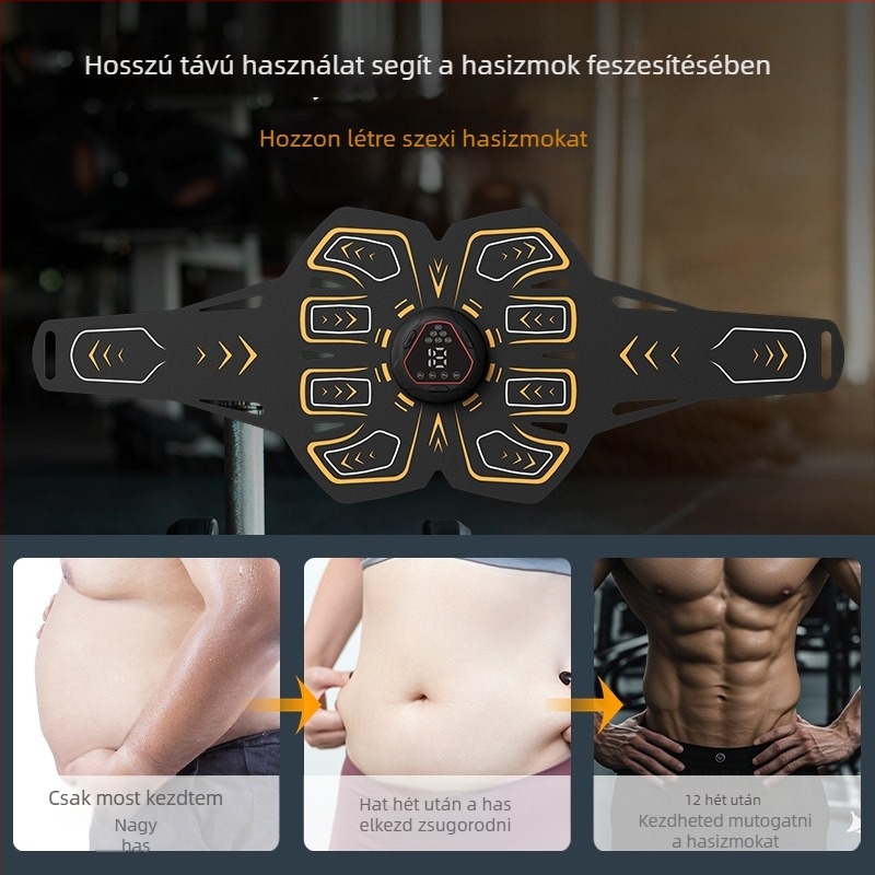 EMS hasizom-edző készülék deréktáji 8 tapasszal, újratölthető izomstimáló és masszázs funkcióval