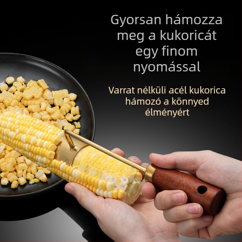 Rozsdamentes acél kukoricahámozó vastagított kivitelben, fa fogantyúval – konyhai multifunkcionális eszköz