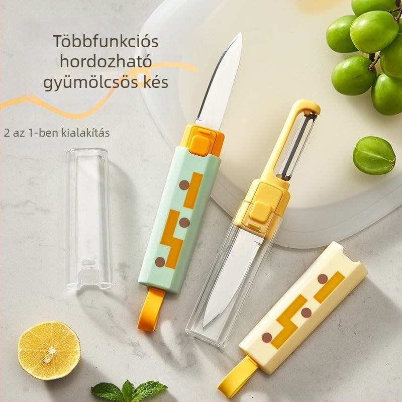 Gyümölcs- és hámozó 2 az 1-ben, biztonsági záras, összecsukható, irodai és otthoni használatra, multifunkcionális gyümölcsvágó