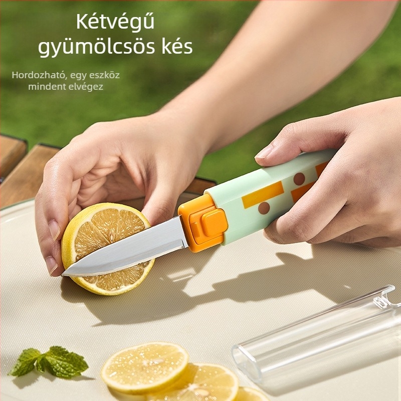 Gyümölcs- és hámozó 2 az 1-ben, biztonsági záras, összecsukható, irodai és otthoni használatra, multifunkcionális gyümölcsvágó