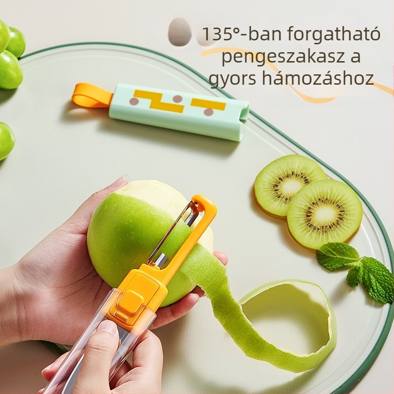 Gyümölcs- és hámozó 2 az 1-ben, biztonsági záras, összecsukható, irodai és otthoni használatra, multifunkcionális gyümölcsvágó