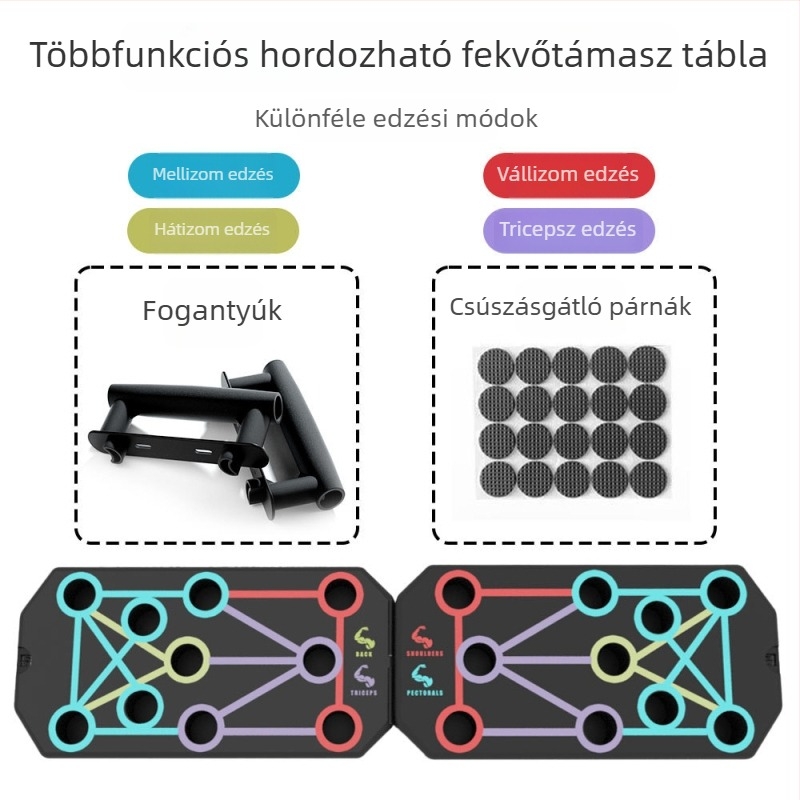 Hordozható többfunkciós fekvőtámasz edződeszka, otthoni használatra — mellkas- és hasizom-edzésre