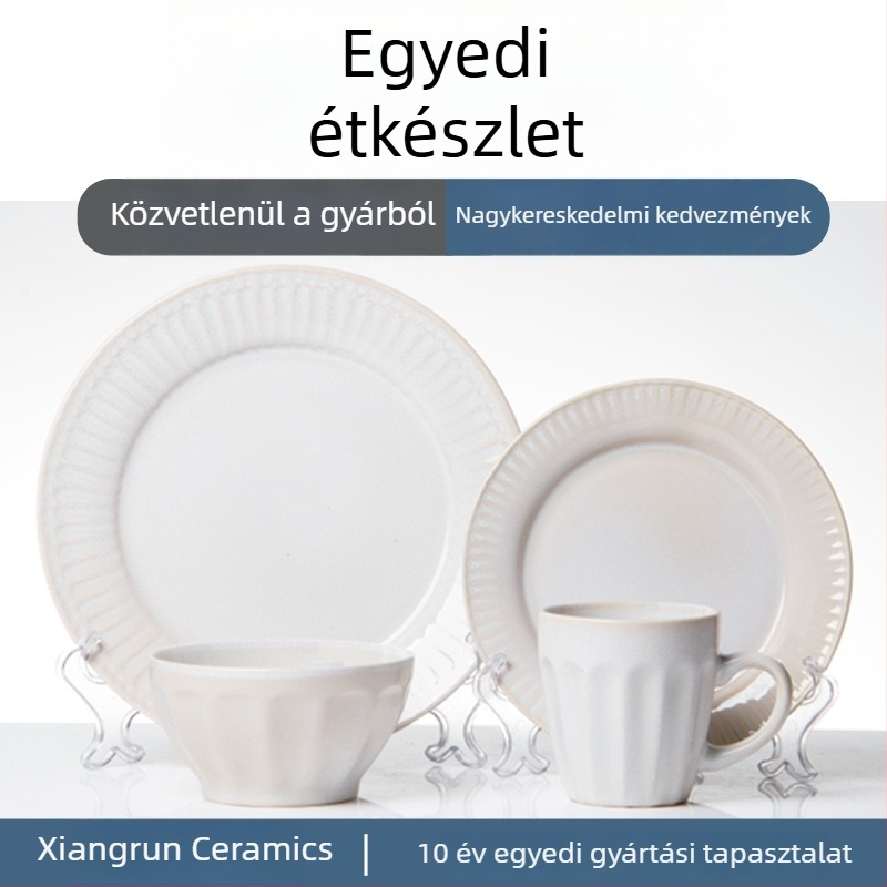 Reaktív mázú kerámia étkészlet otthoni használatra — tálak, tányérok és bögrék