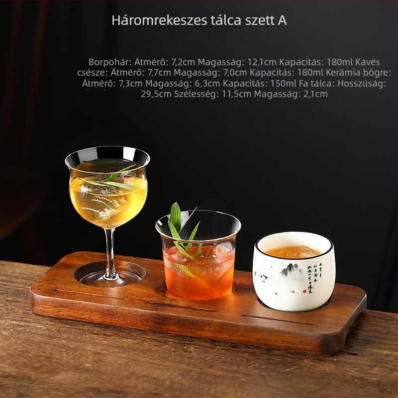Kerámia kávéscsésze készlet lyukas fa tálcával, hideg áztatáshoz és lattehoz, retro stílus