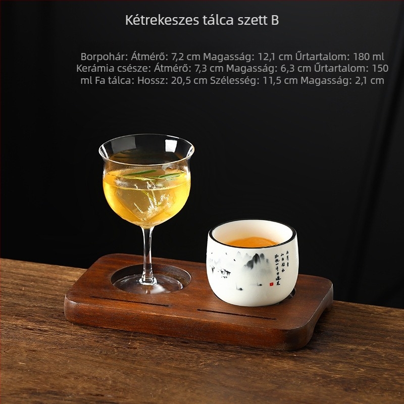 Kerámia kávéscsésze készlet lyukas fa tálcával, hideg áztatáshoz és lattehoz, retro stílus