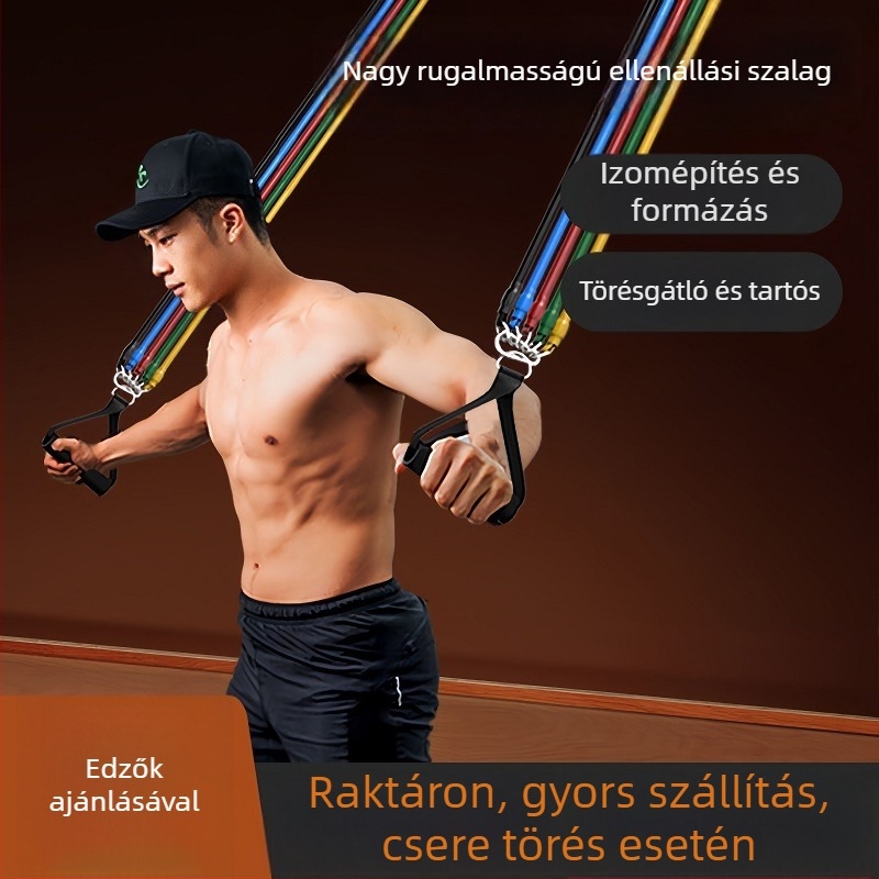 Többfunkciós fitnesz ellenállás-kötél hát- és mellizmok edzéséhez — 11 darabos készlet ajtóhoz rögzítő kiegészítővel