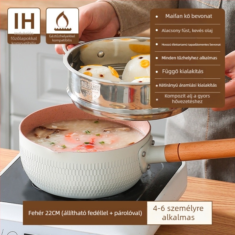 Nem tapadó, kis teflon fazék egy személyre, tészta- és levesfőzésre, gáztűzhelyhez