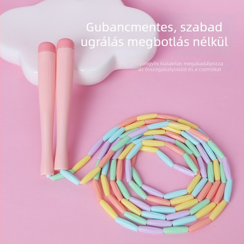 Gyerekeknek szánt bambusz gyöngyös ugrókötél, 2,8 m hosszú, óvodától az általános iskoláig
