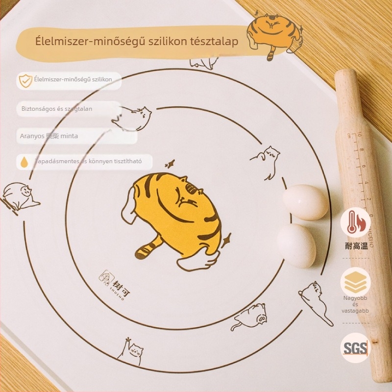 Otthoni használatra készült szilikon gyúrómat, élelmiszer-minőségű szilikonból, sütőmat, dagasztó- és nyújtófelület, vastagított nyújtó mat