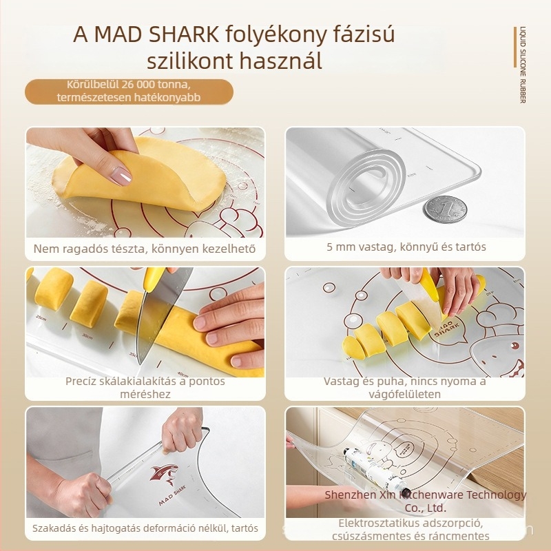 Crazy Shark élelmiszer-minőségű szilikon dagasztó felület, tészta nyújtásához és sütéshez, Cfcm001 átlátszó