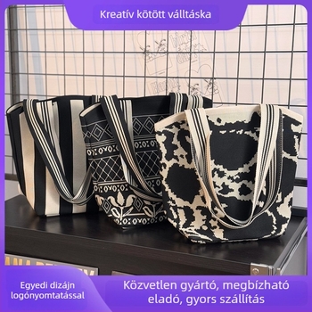 Női kötött oldaltáska koreai ihletésű, nagy kapacitású, mindennapi használatra