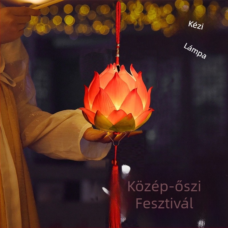 Hordozható lótuszlámpa világítóval, kézi lámpás a Lámpásfesztiválhoz, hagyományos kínai stílusban