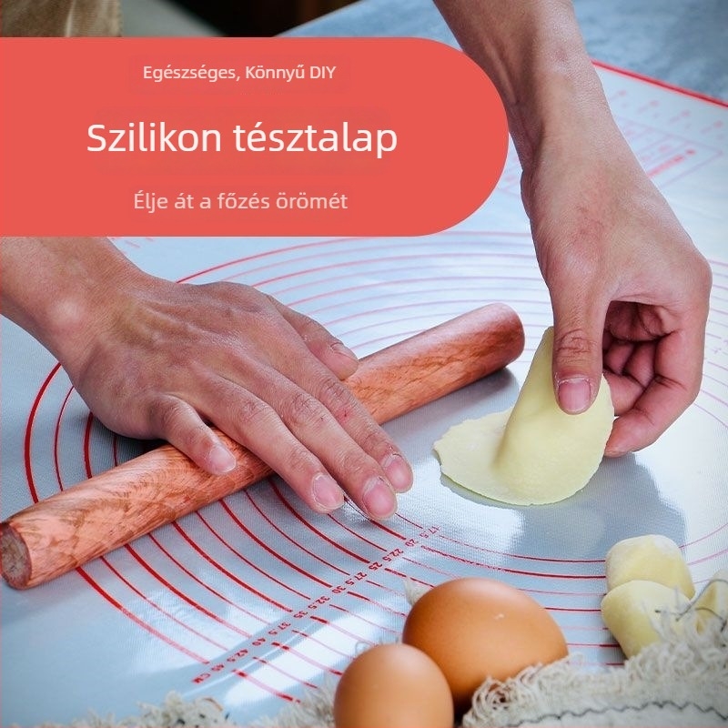 Platinaszilikon sütő- és dagasztó matrac, magas hőállóság, nagy és vastag nyújtó felület, csúszásmentes és nem tapadó.