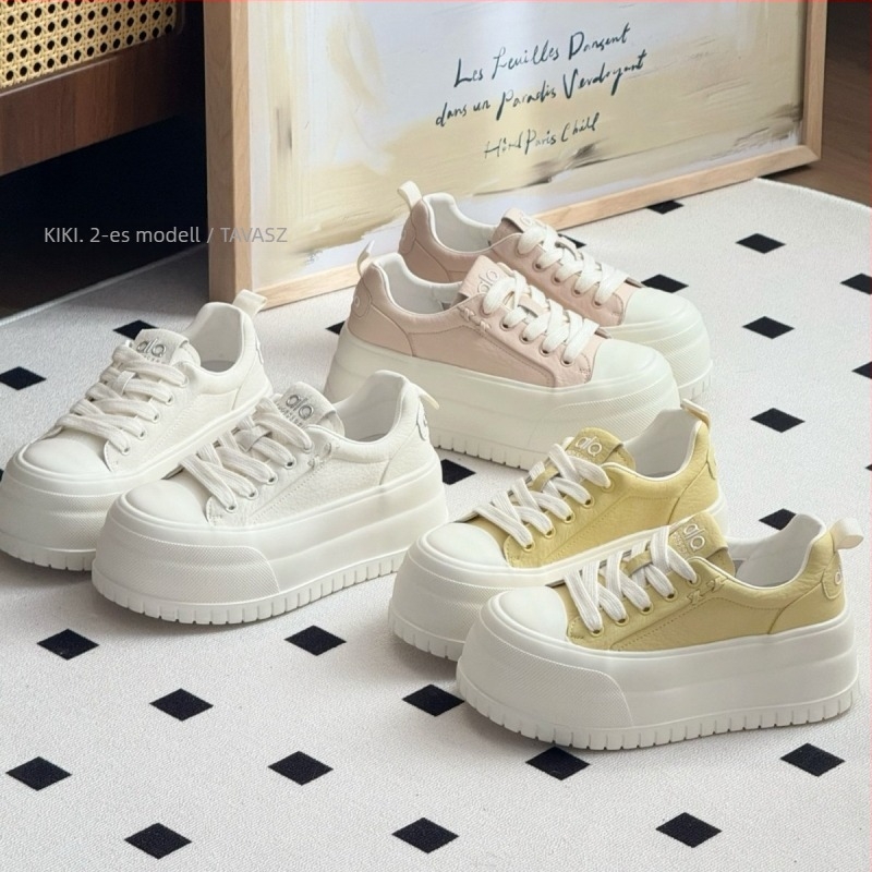 Mollykiki Női fehér vastag talpú magasságot növelő sneakers, macaron szín, 2026 tavasz, sokoldalú mindennapi lábbeli