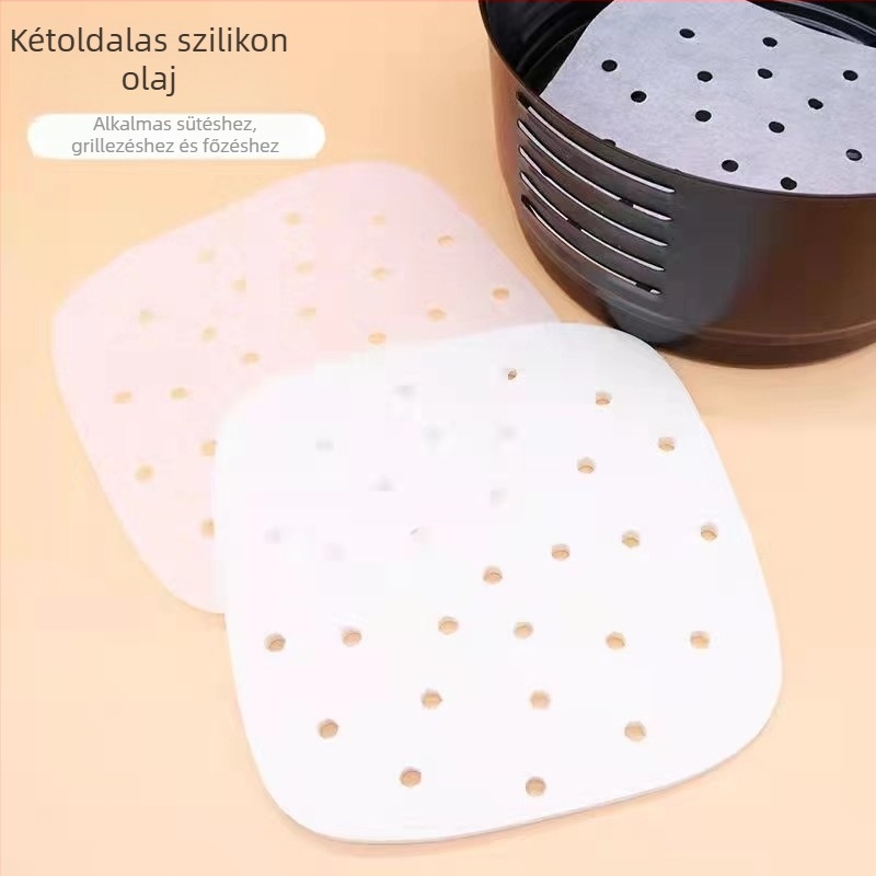 Kettős oldalú szilikonozott olajpapír air fryerhez, olajfelszívó, tapadásmentes, olajat elválasztó, vastagított, mosás nélküli, háztartási grillpapír.