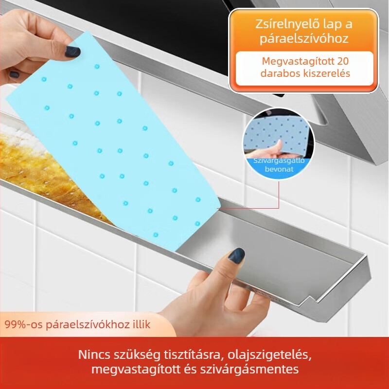Zsírtaszító papír készlet páraelszívóhoz, zsírt felszívó pamut, speciálisan olajálló pamut, olajálló alátét, fejlett fóliás kivitel, 20 db