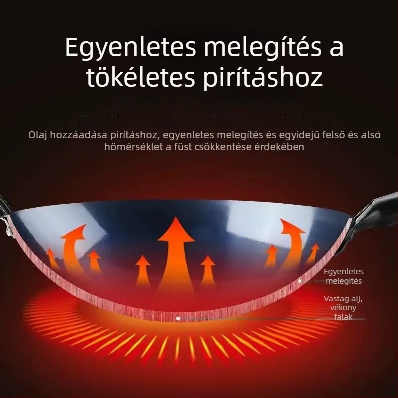 Kovácsoltvas wok, kerek aljzattal, bevonat nélkül, gázfőzőhöz, hagyományos kék vas wok otthoni használatra