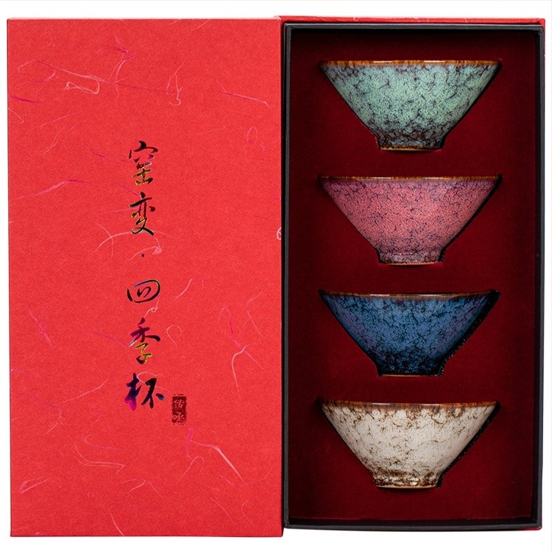 Japán stílusú porcelán teáskészlet ajándékdobozzal – tartalmaz teáscsészéket, kóstolócsészét és teás tálakat