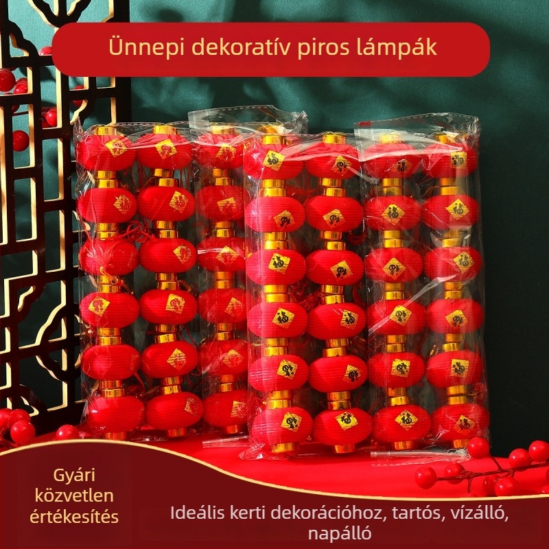 2026 ló éve – flockolt piros lampionok áldás matricákkal, akaszthatók virágcserepekhez vagy fákhoz — tavaszi ünnepi dekoráció