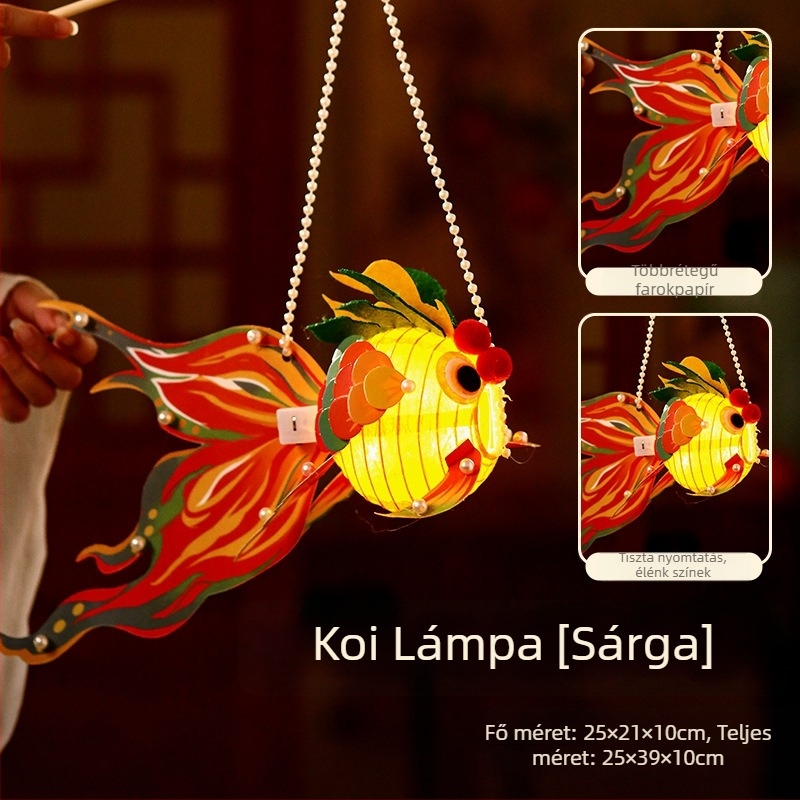 Mid-Autumn Festival gyermekeknek, hordozható világító hal formájú lámpás, kézzel készített DIY anyagokkal, ősi stílusú aranyhal