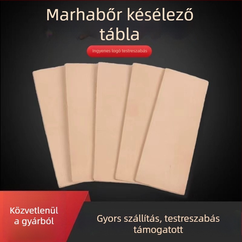 Tehénbőr késélező deszka, kétoldalas, konyhai használatra