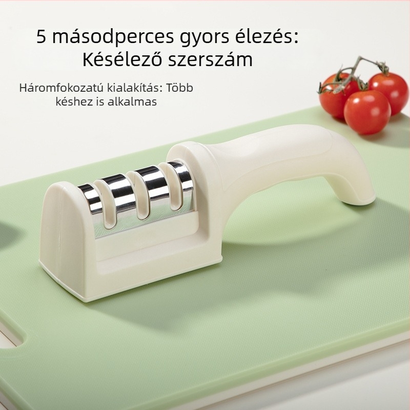 Háromlépcsős kézi késélező konyhai használatra – többfunkciós köszörűkő