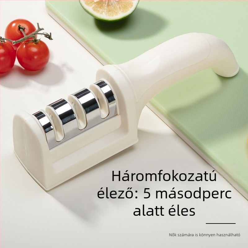 Háromlépcsős kézi késélező konyhai használatra – többfunkciós köszörűkő