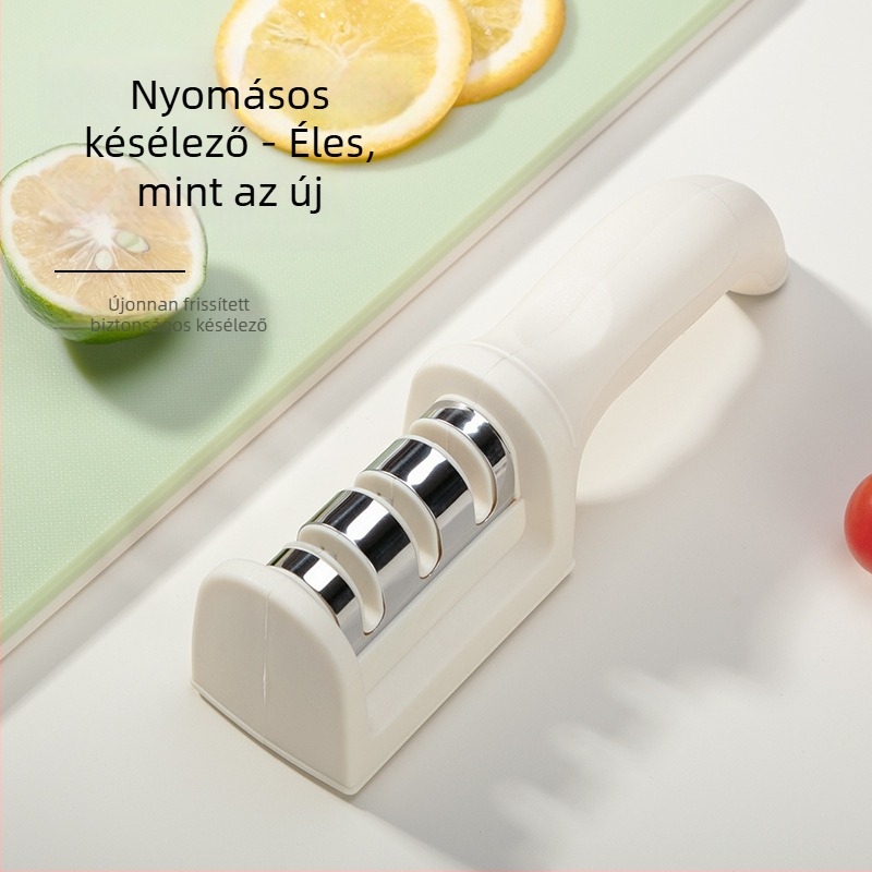Háromlépcsős kézi késélező konyhai használatra – többfunkciós köszörűkő