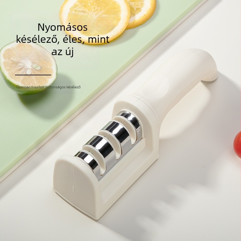 Háromlépcsős kézi késélező konyhai használatra – többfunkciós köszörűkő