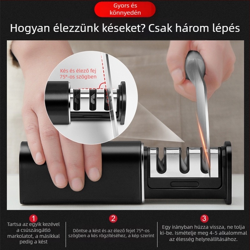 Többfunkciós élező kő fix szögű vezetővel a gyors élezéshez, konyhai késekhez