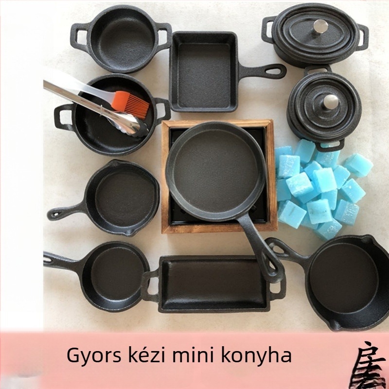 Mini konyhai játékkészlet valós főzési élménnyel, mini konyhai eszközök, omlett serpenyő bevonat nélkül, három stílusban