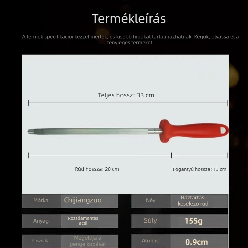 Rozsdamentes acélból készült késélező bot, kézi használatra, gyűrűs markolattal, hordozható konyhai eszköz