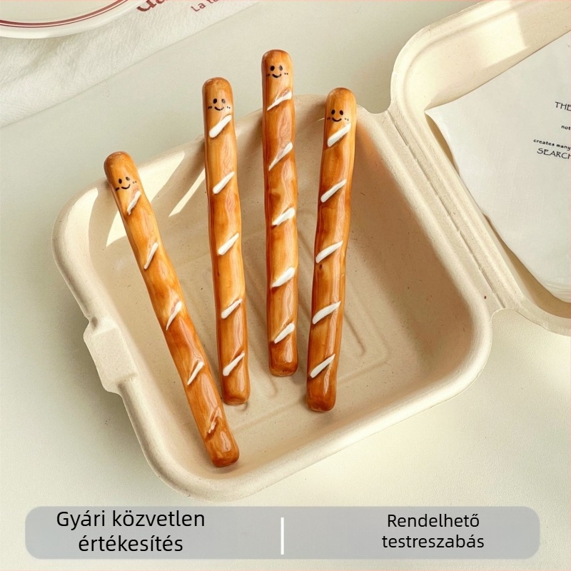 Kerámia baguette formájú kávékeverő, aranyos rajzfilm mintával, élelmiszerbiztonságos