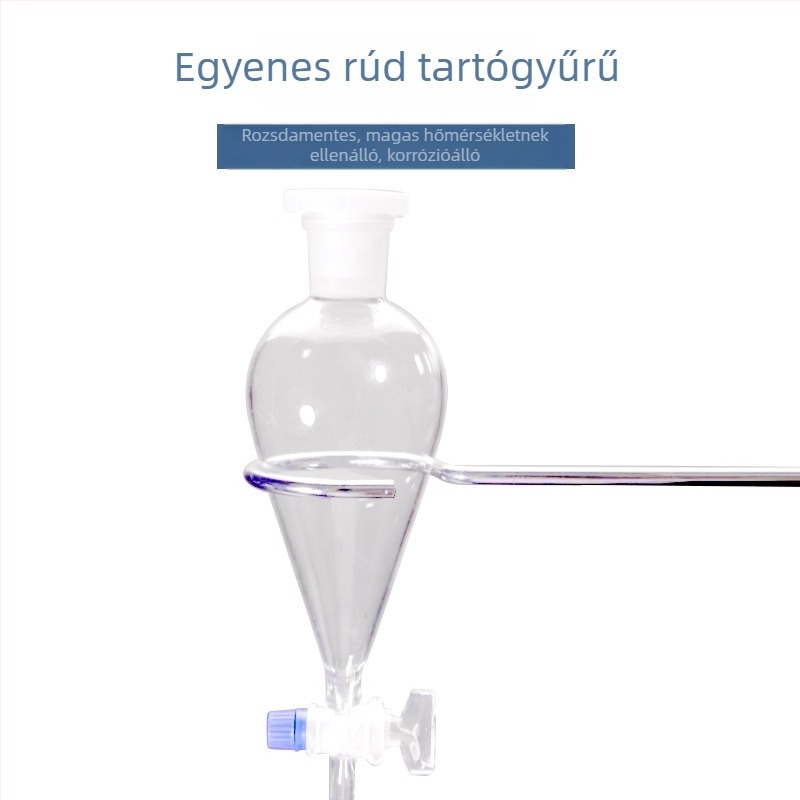 Laboratóriumi vasállvány vasból három gyűrűvel kolbák és szeparáló tölcsérhez, kis méretű, felső gyűrűvel