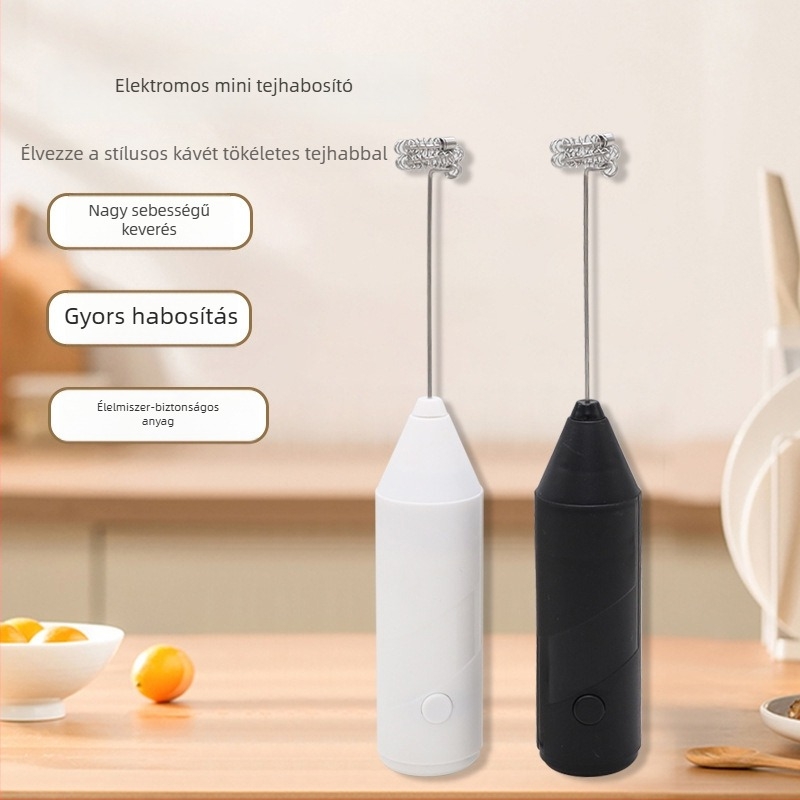 Kreatív mini elektromos tejhabosító, kézben tartható, vezeték nélküli, tojásfehérje keverő