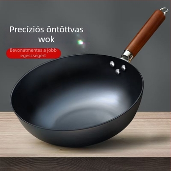 Golden Sixth Son öntöttvas wok, nagy méretű otthoni használatra, hagyományos bevonat nélküli serpenyő, nitridált, készen áll a használatra
