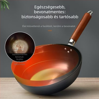 Golden Sixth Son öntöttvas wok, nagy méretű otthoni használatra, hagyományos bevonat nélküli serpenyő, nitridált, készen áll a használatra