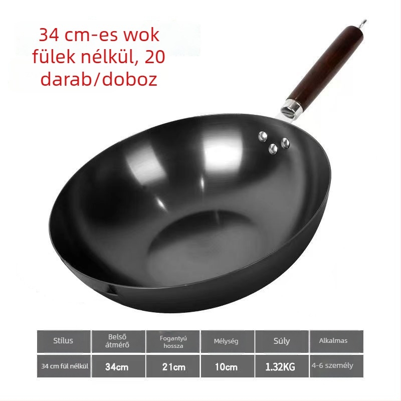Golden Sixth Son öntöttvas wok, nagy méretű otthoni használatra, hagyományos bevonat nélküli serpenyő, nitridált, készen áll a használatra