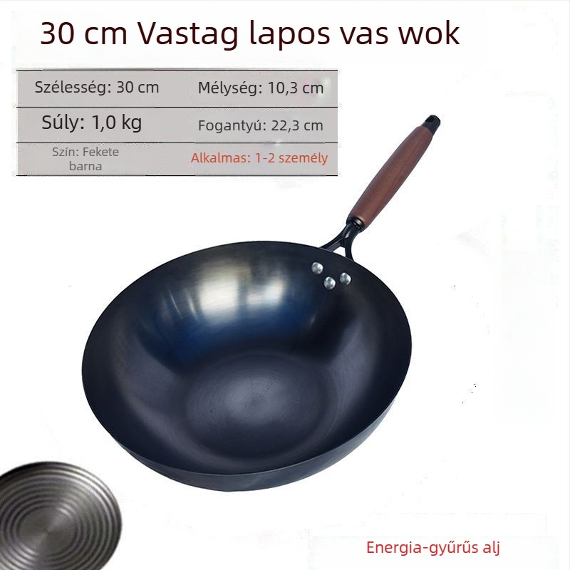 Golden Sixth Son öntöttvas wok, nagy méretű otthoni használatra, hagyományos bevonat nélküli serpenyő, nitridált, készen áll a használatra